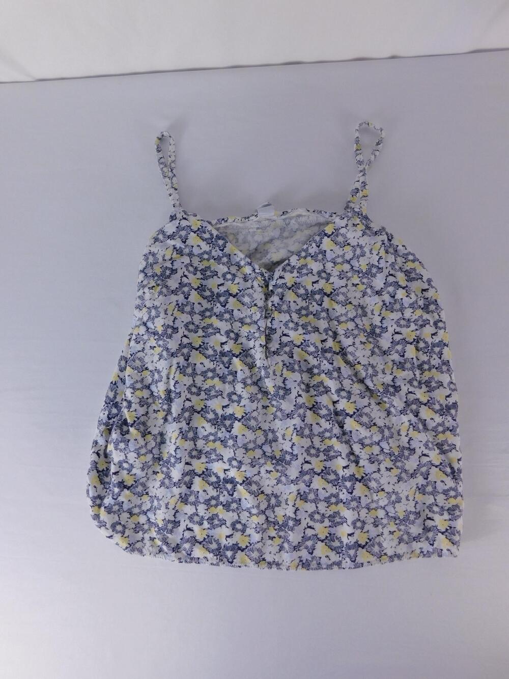 Old Navy Tank Top Womens Large White Floral Button V Neck Rayon Cami Summer